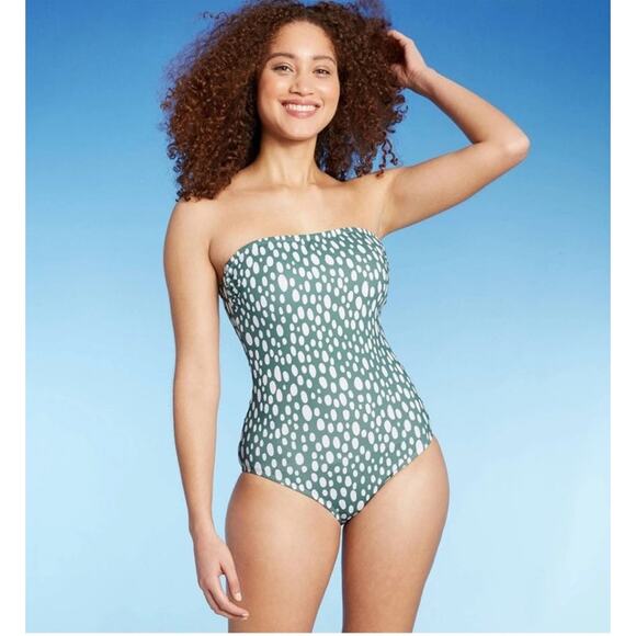 Kona Sol Swimsuit One Piece NWT Green Strapless - Picture 1 of 5